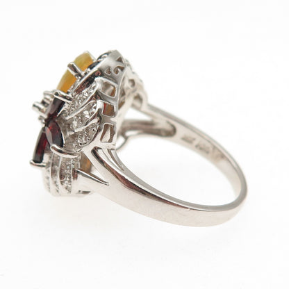 HT Harold Trujillo 925 Sterling Silver Real Diamond Opal Red Garnet Ring Size 9