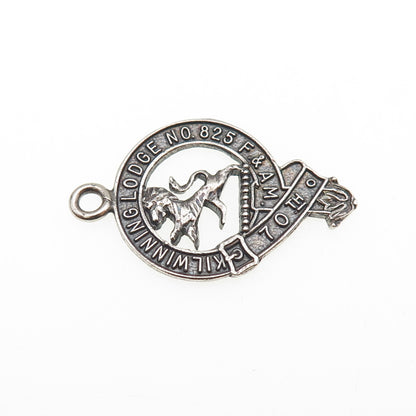 925 Sterling Silver Vintage Kilwinning Lodge #825 Freemasons Oxidized Pendant