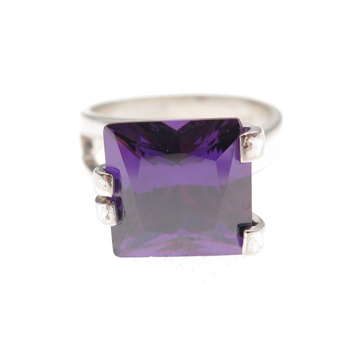 Charles Winston 925 Sterling Silver Princess-Cut Purple C Z Ring Size 8.5