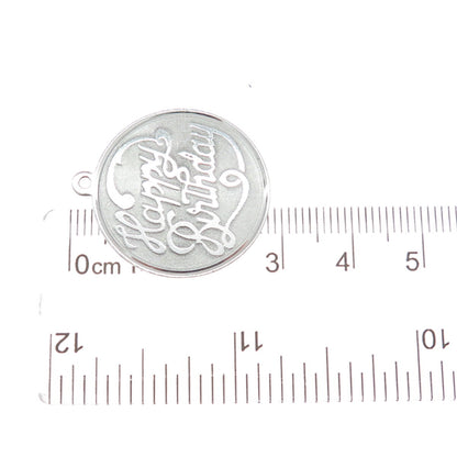 925 Sterling Silver Vintage "Happy Birthday" Round Charm Pendant
