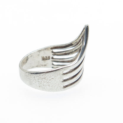 925 Sterling Silver Vintage Chevron 4-Row Oxidized Ring Size 6.25