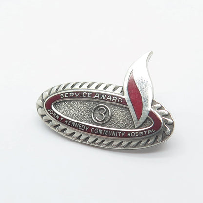 925 Sterling Silver Vintage Enamel John F. Kennedy Community Hospital Pin Brooch