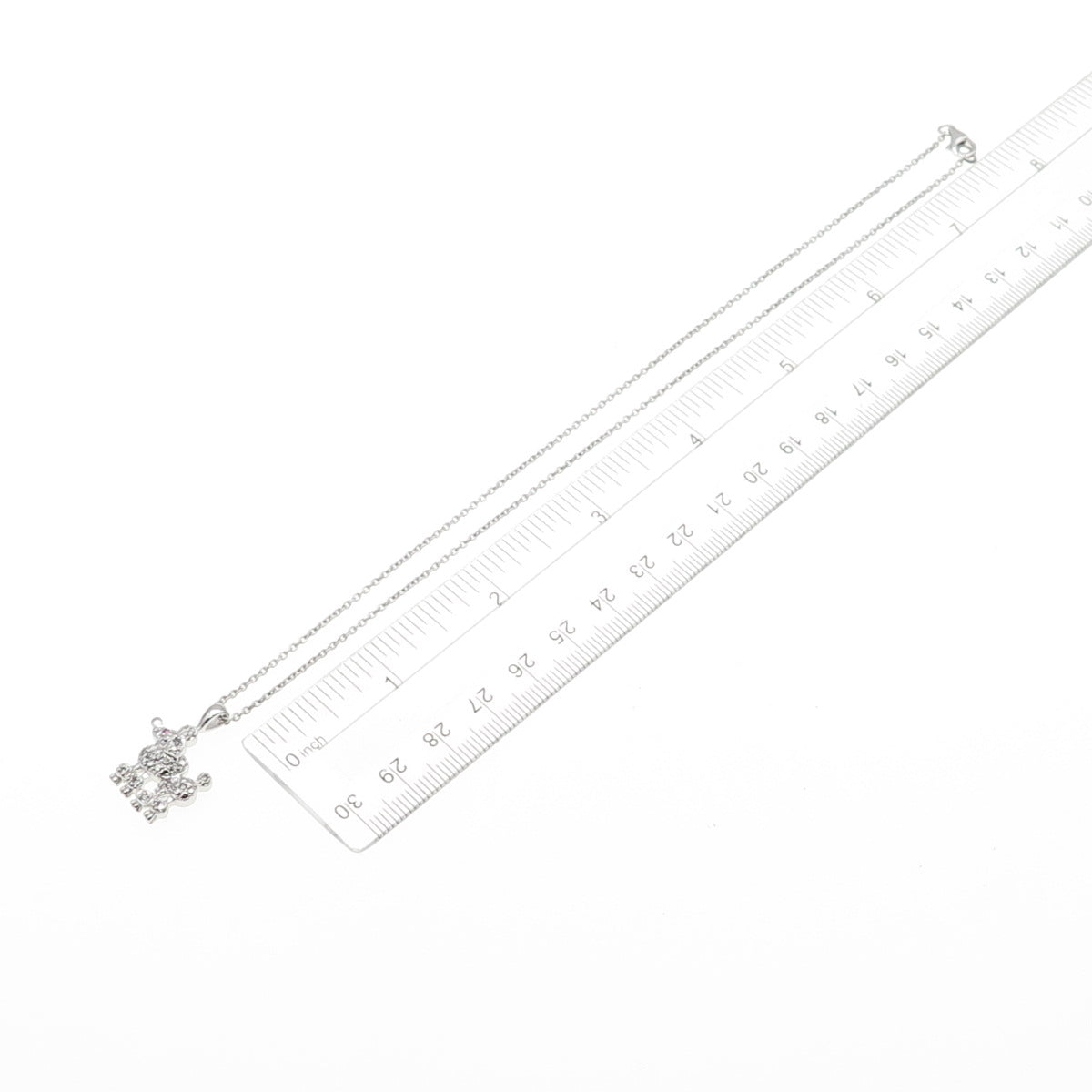 925 Sterling Silver Round-Cut Pink & White C Z Poodle Cable Chain Necklace 16"