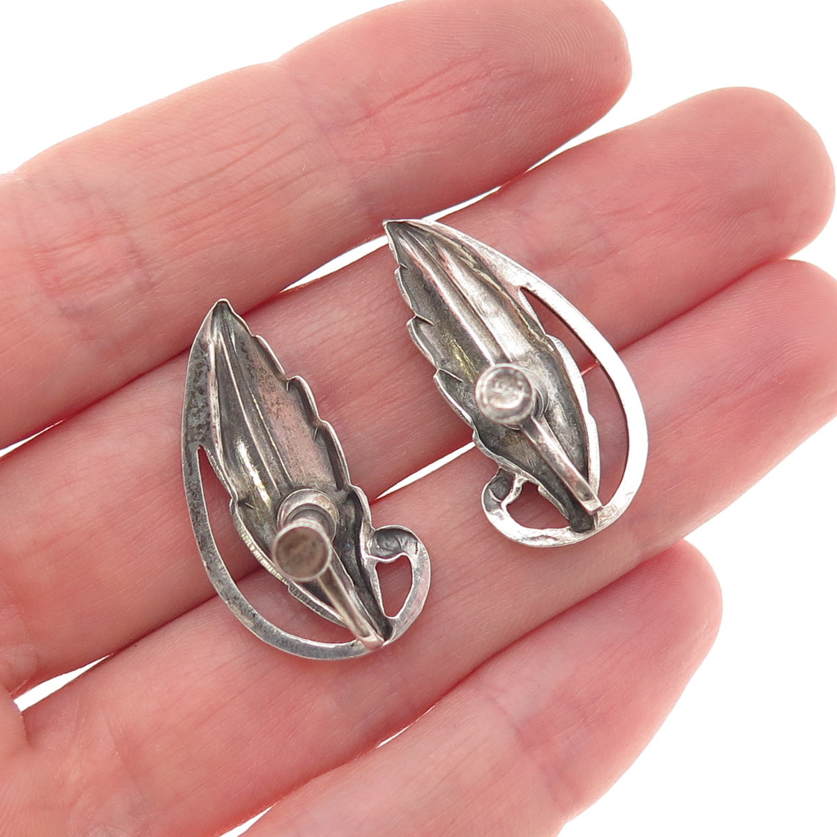 Old Pawn Sterling Silver Vintage Southwestern Feather Tribal Screw Back Earrings