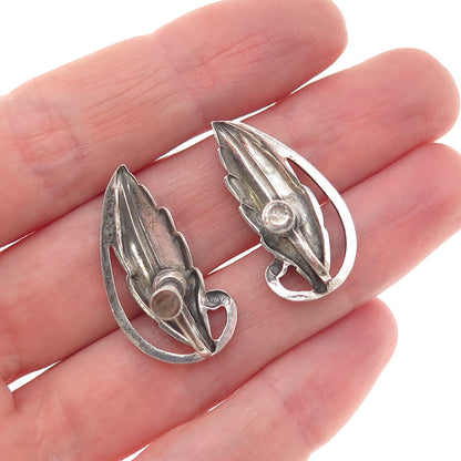 Old Pawn Sterling Silver Vintage Southwestern Feather Tribal Screw Back Earrings