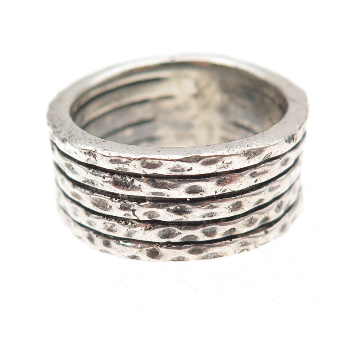 925 Sterling Silver Vintage 2005 Hammered 5-Row Oxidized Ring Size 7.5