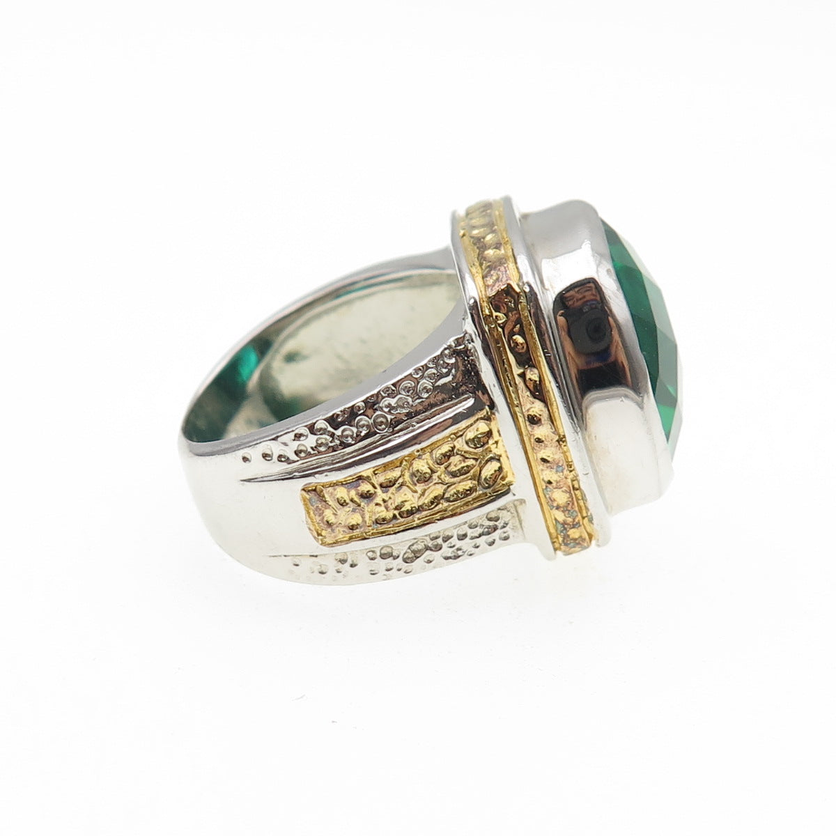 925 Sterling Silver 2-Tone Real Cushion-Cut Chrome Diopside Ring Size 6.5