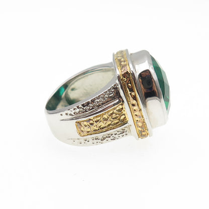 925 Sterling Silver 2-Tone Real Cushion-Cut Chrome Diopside Ring Size 6.5
