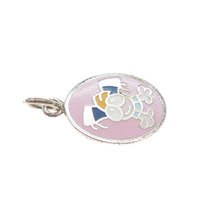 925 Sterling Silver Vintage Enamel Cartoon Character Toddler Girl Mini Pendant