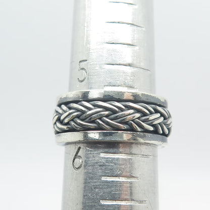 925 Sterling Silver Vintage Rotating Braided Band Ring Size 7.75