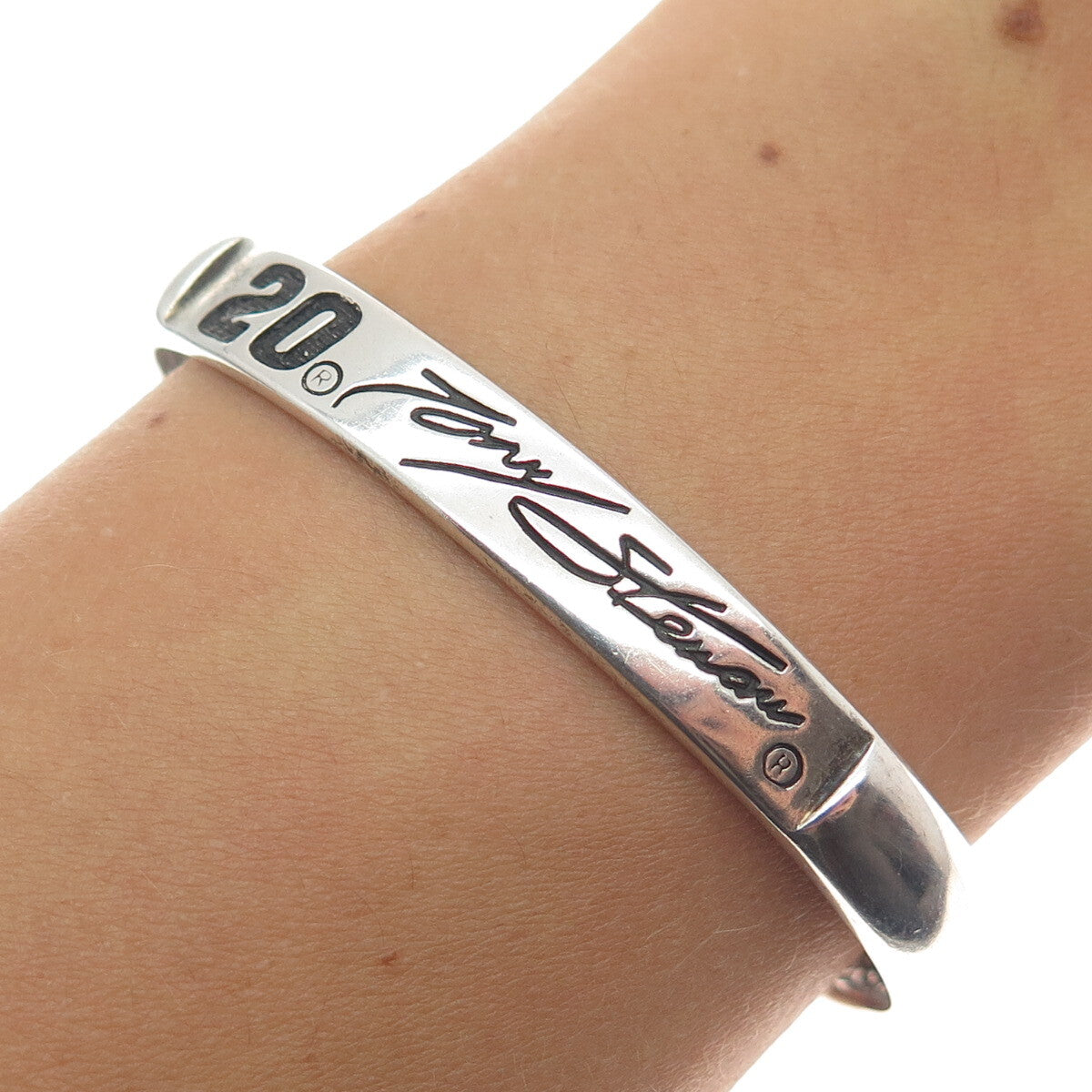 WALDECK JOHNSON 925 Sterling Vintage NASCAR No 20 Tony Stewart Cuff Bracelet 6"