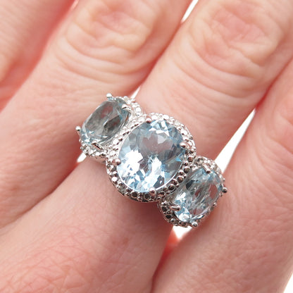 Chuck Clemency 925 Sterling Silver Real Diamond & Blue Topaz Ring Size 7.25