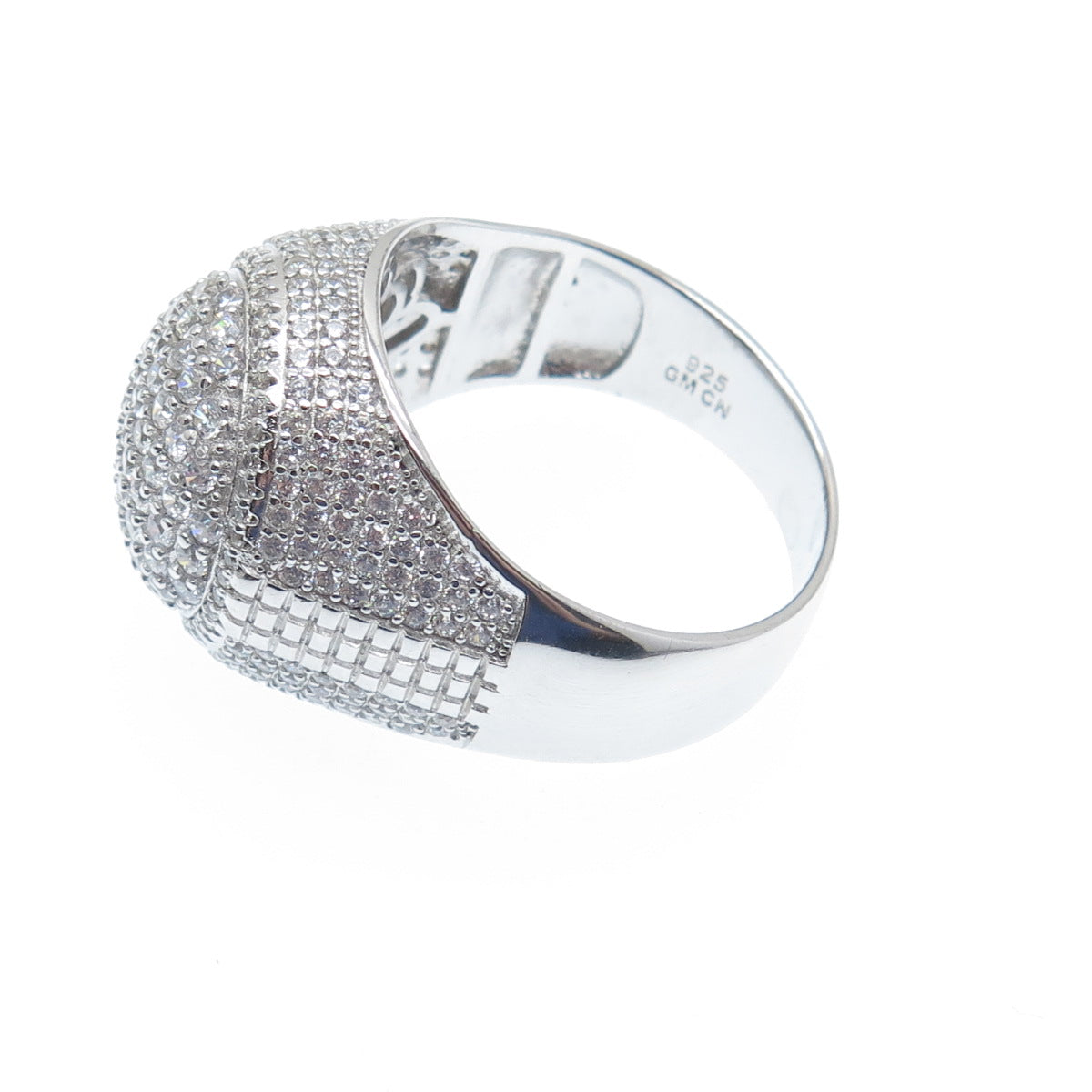 925 Sterling Silver Round-Cut Shaped C Z Sparkle Domed Ring Size 12.5