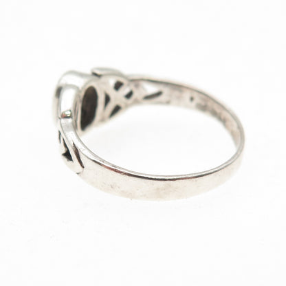 925 Sterling Silver Vintage Real Black Onyx Celtic Trinity Knot Ring Size 6
