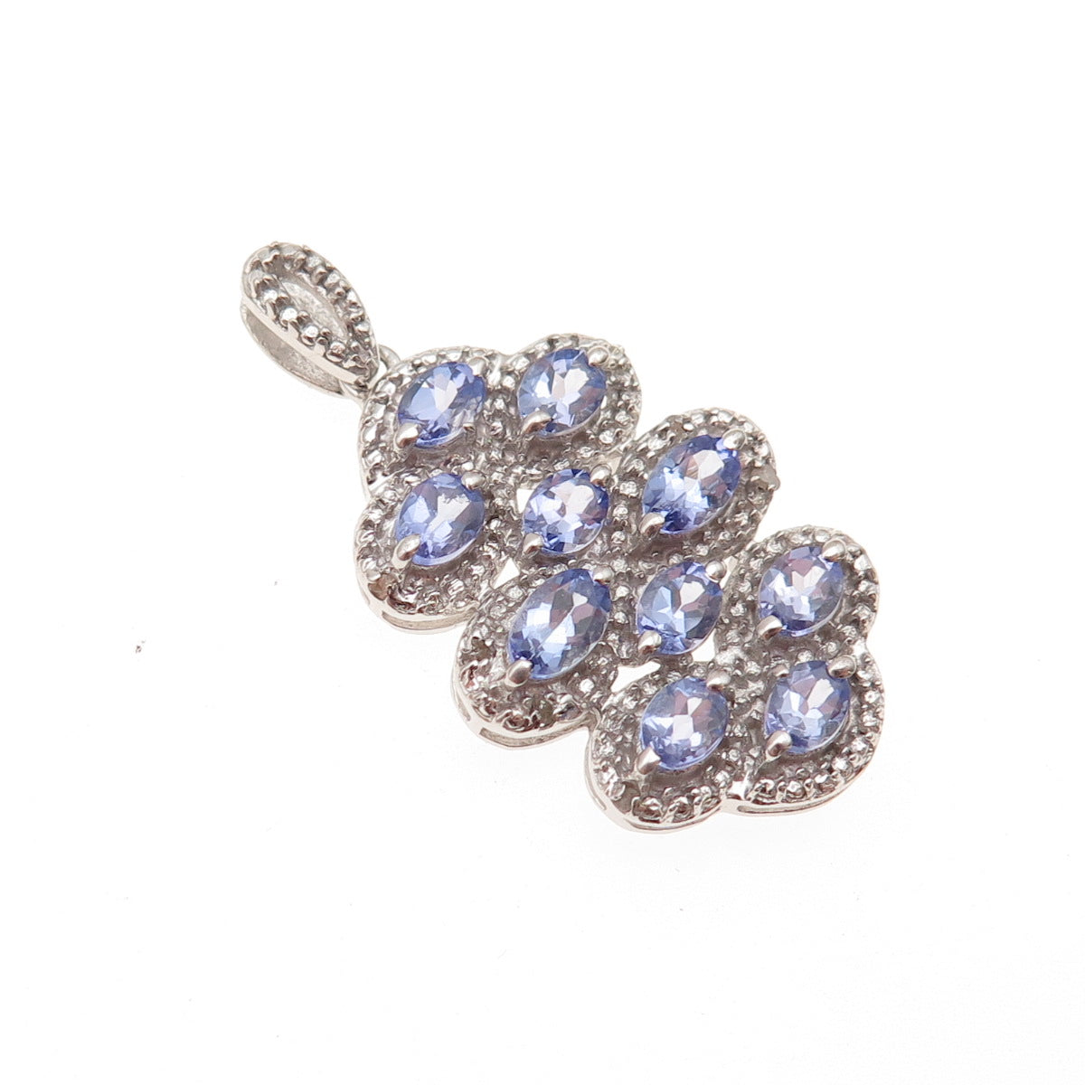 925 Sterling Silver Real Oval-Cut Tanzanite Cluster Charm Pendant