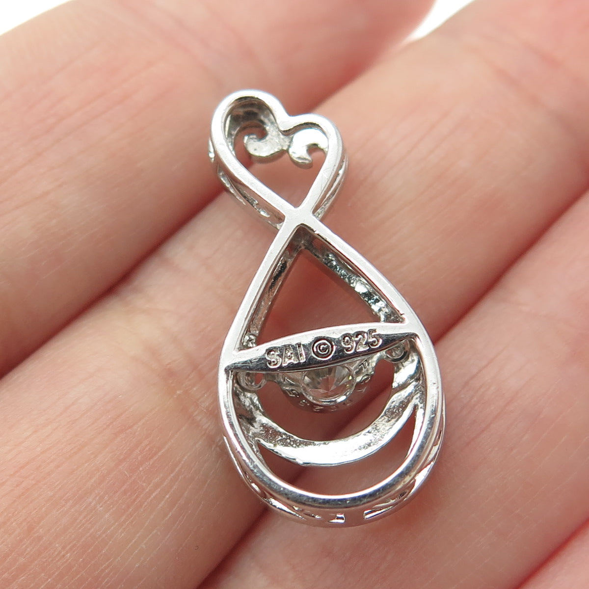 SAI 925 Sterling Silver Round-Cut C Z Infinity Heart Slide Pendant