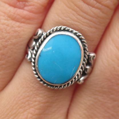 CFJ Collins Fine Sterling Silver Vintage Real Turquoise Oxidized Ring Size 6.75