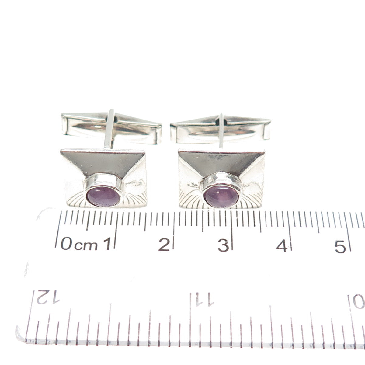 925 Sterling Silver Vintage Real Lavender Sapphire Modernist Cufflinks
