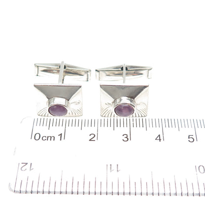 925 Sterling Silver Vintage Real Lavender Sapphire Modernist Cufflinks