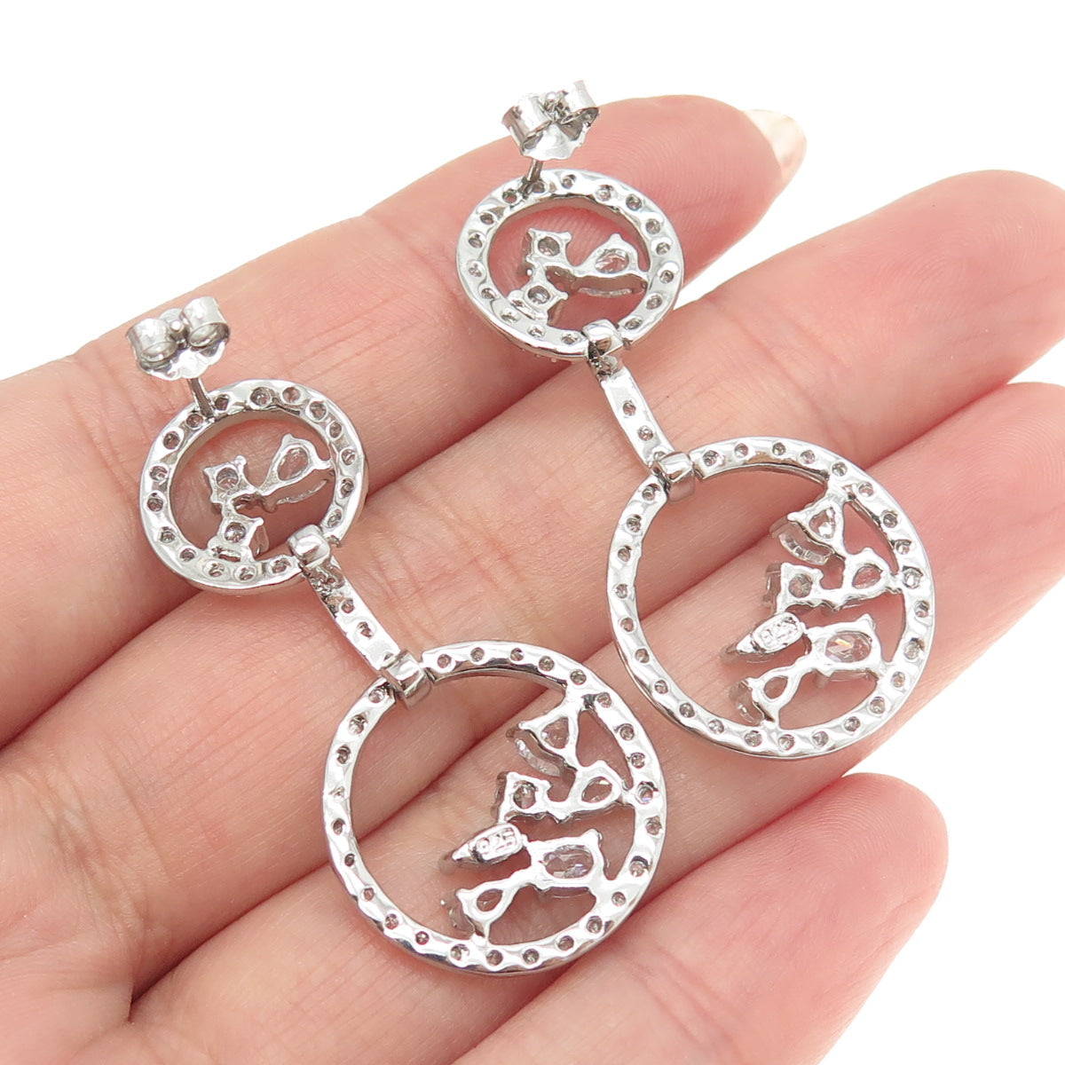 925 Sterling Silver Multi-Cut C Z Circle Drop Earrings