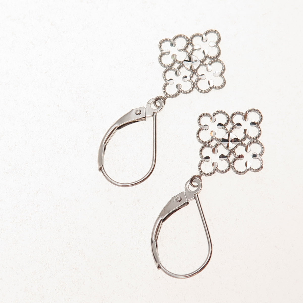 Jacmel Mauritius 14K White Gold Floral Dangle Earrings
