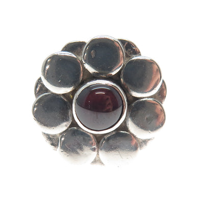 925 Sterling Silver Vintage Real Tourmaline Gem Flower Modernist Ring Size 6