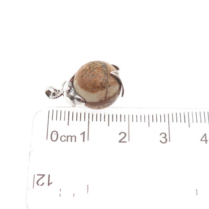 925 Sterling Silver Vintage Real Jasper Dolphin Mini Charm Pendant