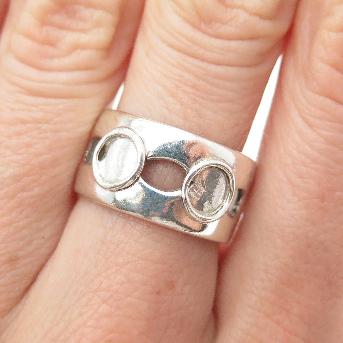 925 Sterling Silver Vintage Modernist Oxidized Adjustable Ring Size 7.25