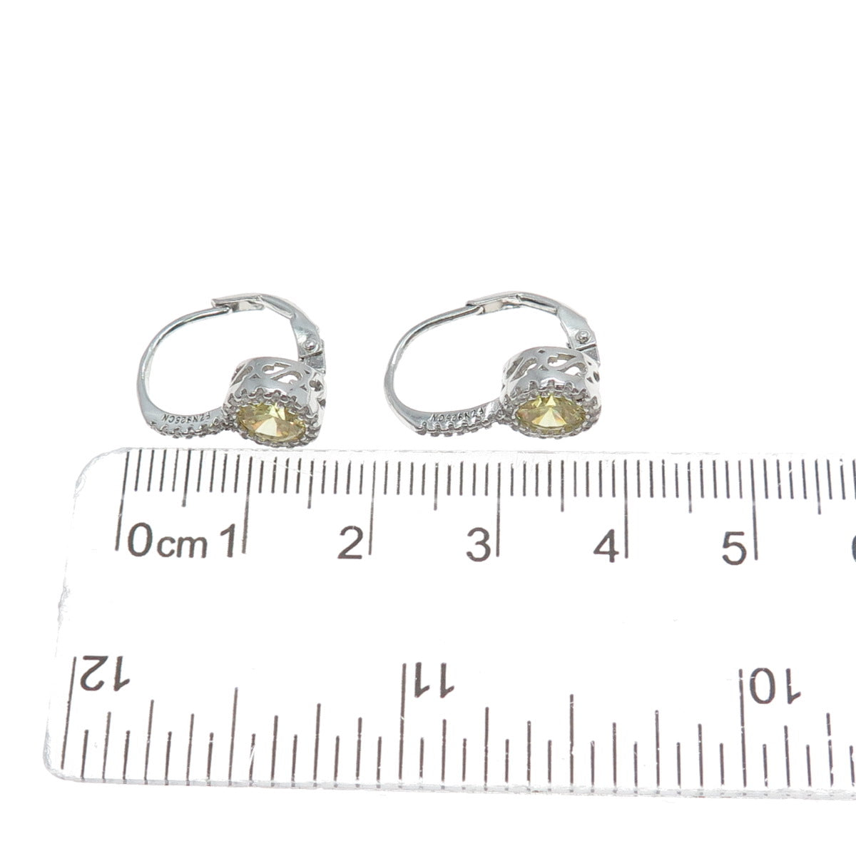 925 Sterling Silver White & Lemon Round-Cut Shaped C Z Earrings