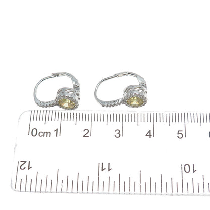 925 Sterling Silver White & Lemon Round-Cut Shaped C Z Earrings
