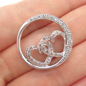 925 Sterling Silver Real Champagne Diamond Love Couple Heart Slide Pendant
