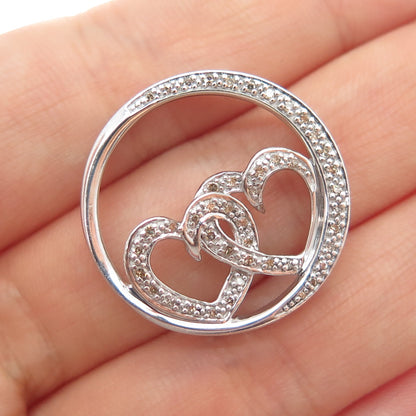 925 Sterling Silver Real Champagne Diamond Love Couple Heart Slide Pendant