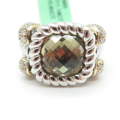 DANWAK 18K Gold Sterling 48 Diamond 0.60ct & Lemon Quartz 11.18ct Ring Size 7