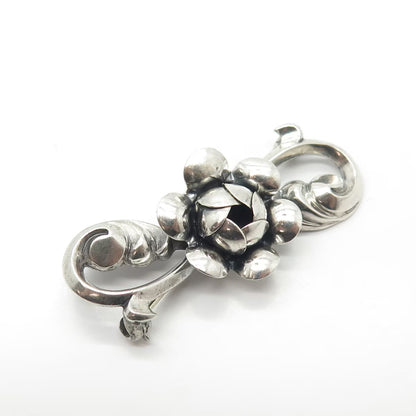925 Sterling Silver Vintage BEAU Rose Floral Repousse Pin Brooch