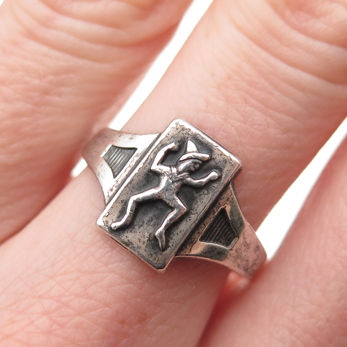 ROBBINS & CO. 925 Sterling Vintage Brownie Girl Scout Adjustable Ring Size 7.75