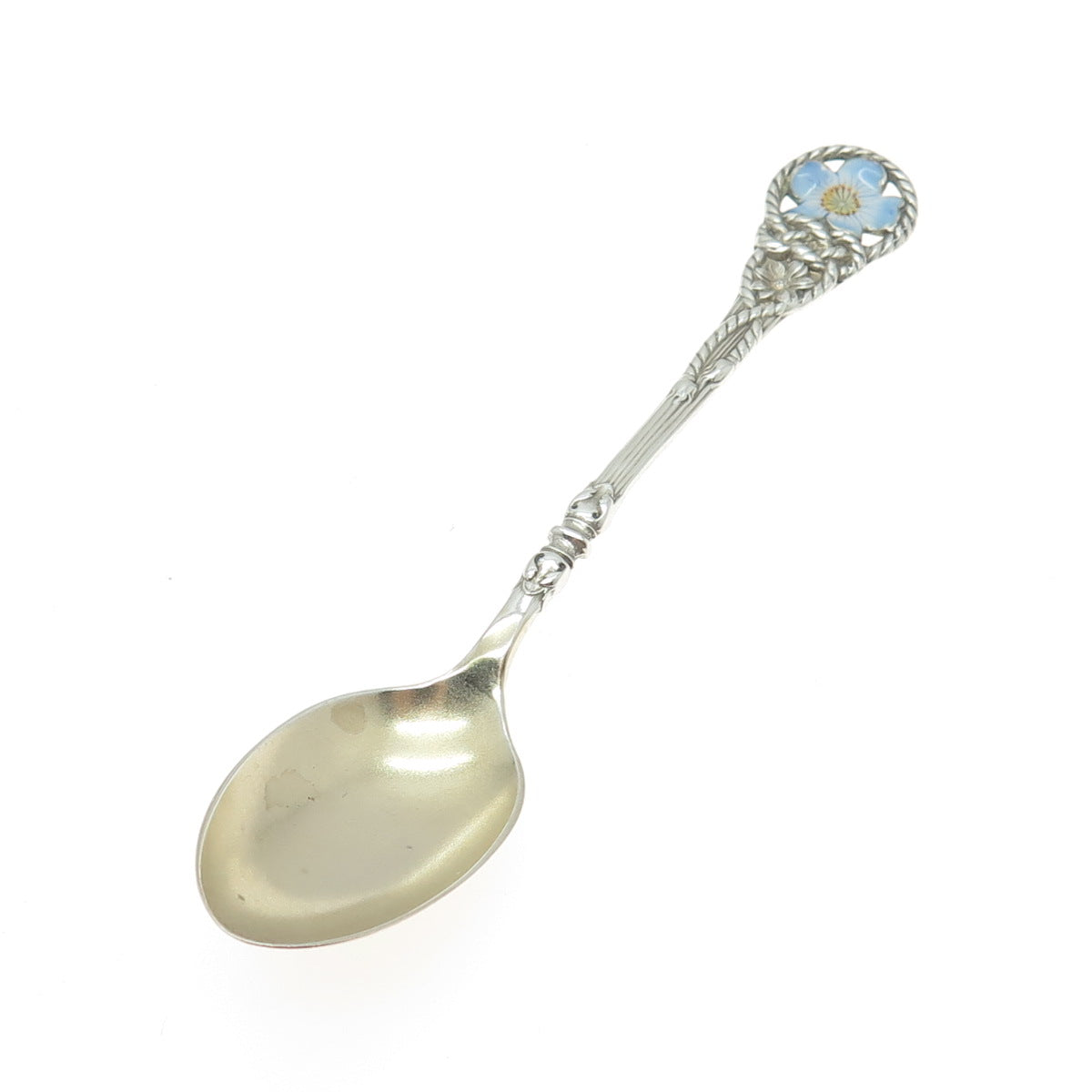 REED & BARTON 925 Sterling Silver Antique Art Deco Enamel Floral Coffee Spoon