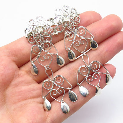 830S Silver Vintage Ornate Dangling Pin Brooch