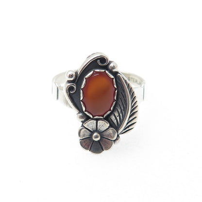 WHEELER MFG CO Old Pawn Sterling Silver Vintage MOP Flower Feather Ring Size 7.5