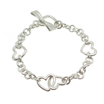 TOWN & COUNTRY 925 Sterling Silver Vintage Interlocked Heart Link Bracelet 7.25"