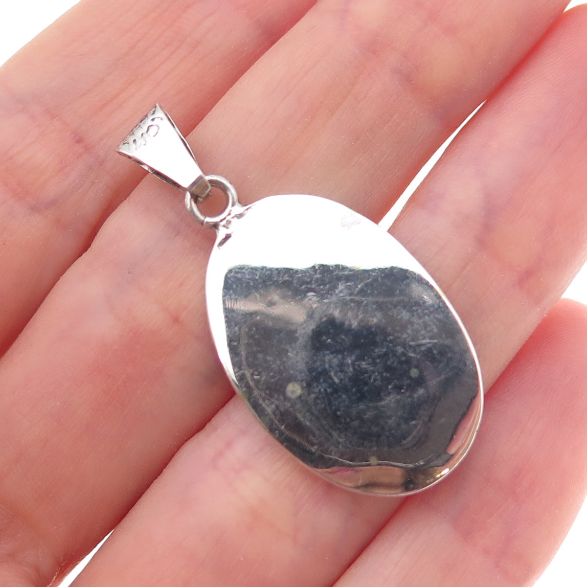 925 Sterling Silver Vintage Mexico Real Turquoise Inlay Cannabis Leaf Pendant
