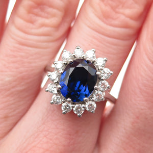 925 Sterling Silver Lab-Created Sapphire & C Z Ring Size 6.25