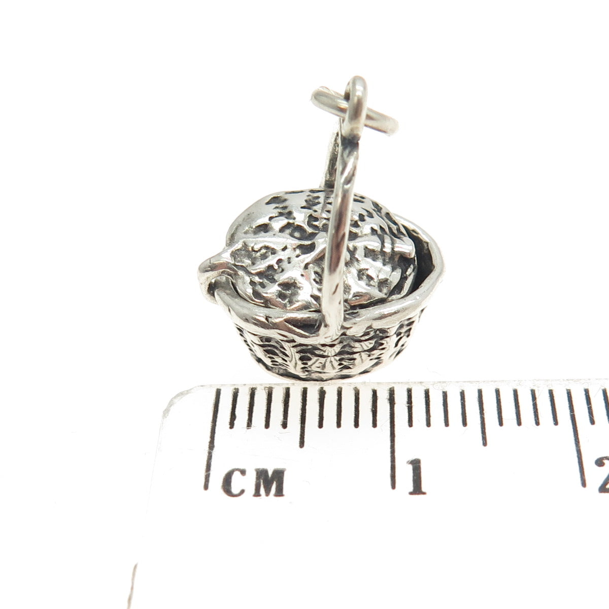 925 Sterling Silver Vintage Easter Bunny Basket Charm Pendant