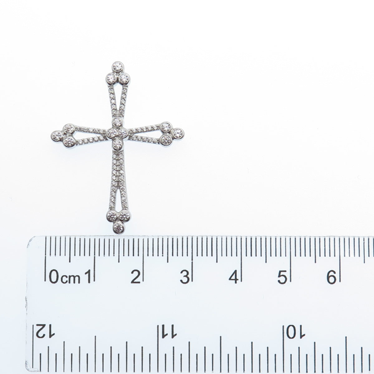 925 Sterling Silver Round-Cut C Z Cross Charm Slide Pendant