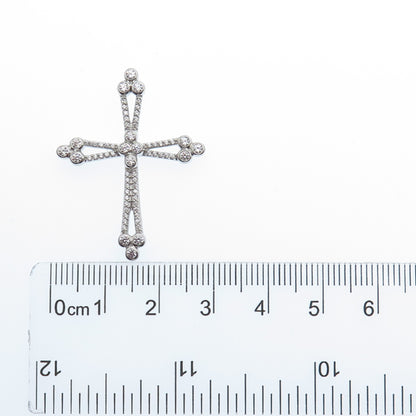 925 Sterling Silver Round-Cut C Z Cross Charm Slide Pendant