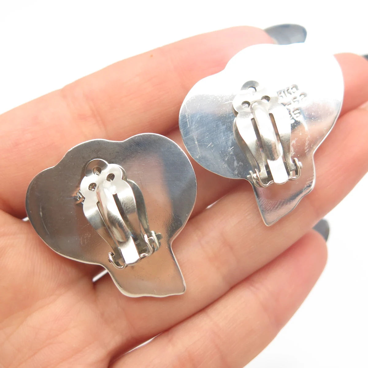 925 Sterling Silver Vintage Mexico Modernist Ribbed Clip On Earrings