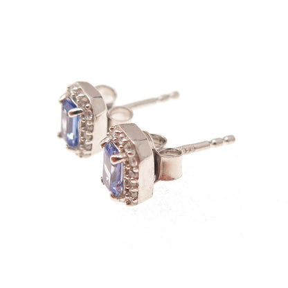 D'Joy 925 Sterling Silver Real Tanzanite & White Topaz Stud Earrings