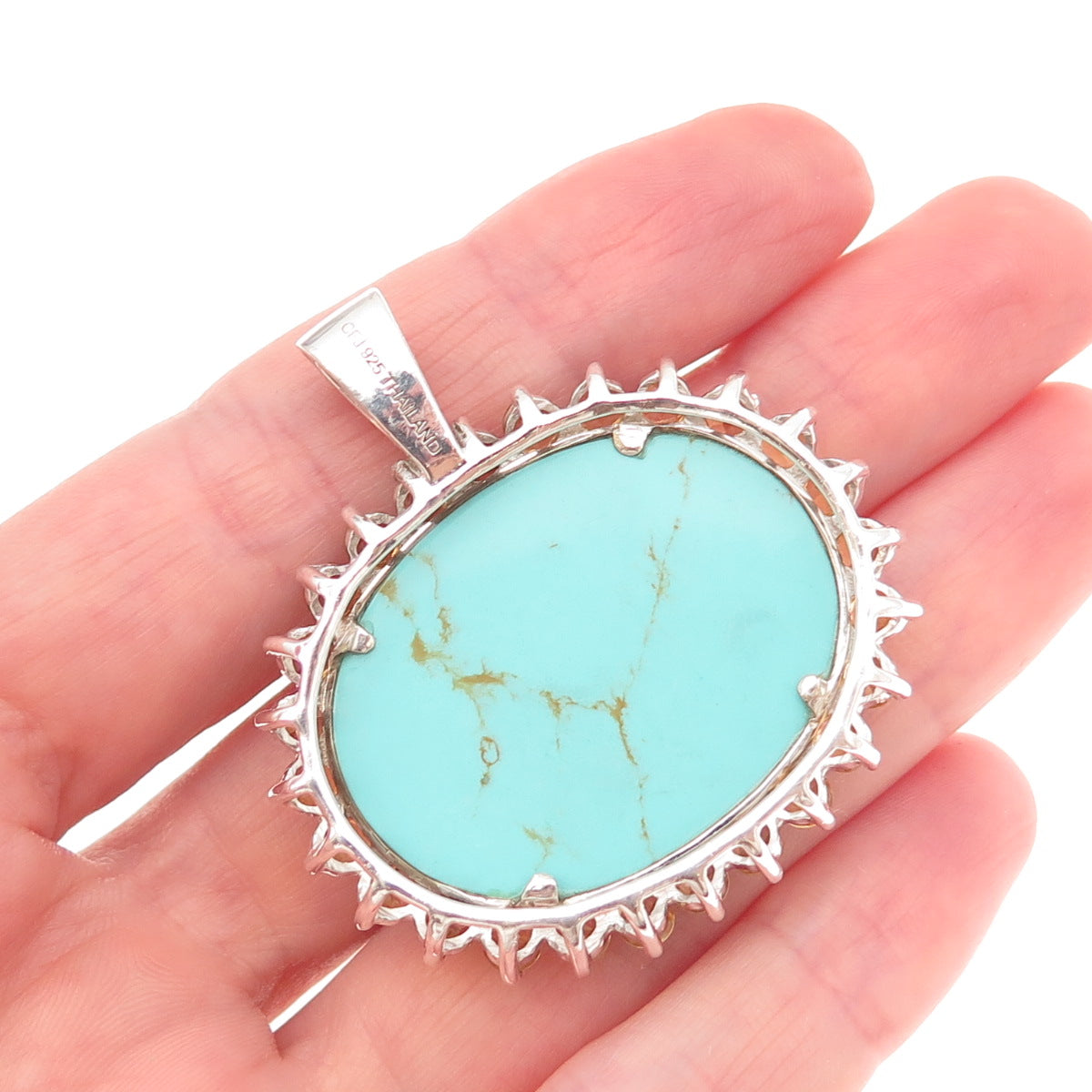 Collins Fine Jewelry 925 Sterling Silver Vintage Real Turquoise Citrine Pendant