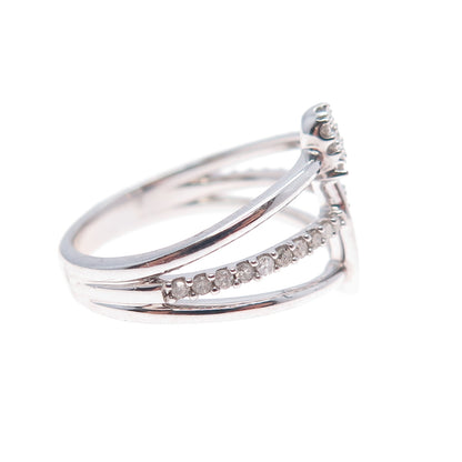 925 Sterling Silver Real Round-Cut Diamond Safety Pin 3-Row Ring Size 7