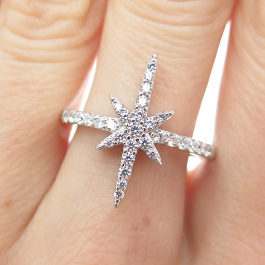 DSMK 925 Sterling Silver Round-Cut C Z Star of Bethlehem Ring Size 7.25