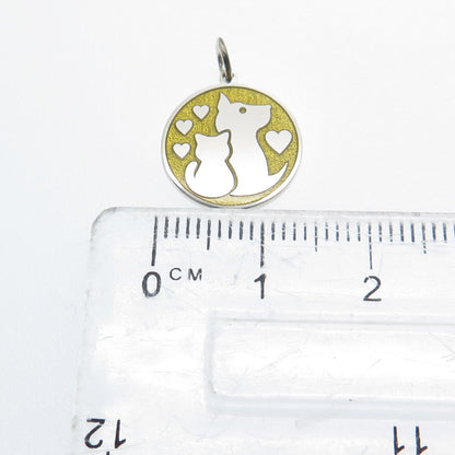 925 Sterling Silver Yellow Enamel Cat & Dog Friendship Minimalist Charm Pendant